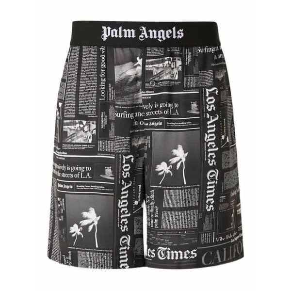 パーム・エンジェルス メンズ カジュアルパンツ ボトムス Newspaper-print elastic-waist shorts Black|asty