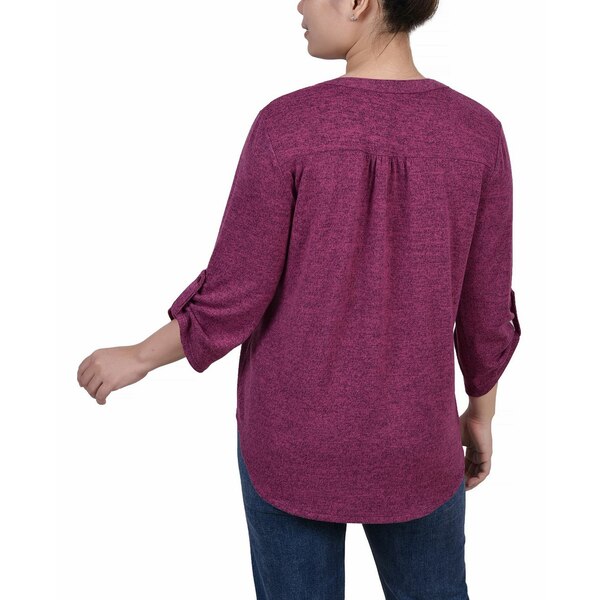 ニューヨークコレクション レディース カットソー Jacquard Top Y-Neck Sleeve Women's Lilac Short  Knit トップス