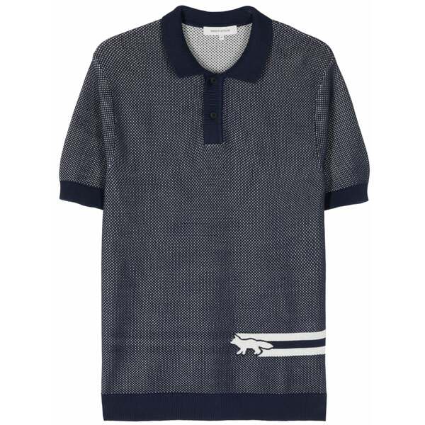 メゾン キツネ メンズ ポロシャツ トップス Fox-motif cotton polo shirt Blue｜asty