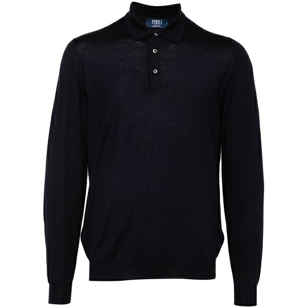 フェデーリ メンズ スポーツシャツ トップス Virgin-wool polo shirt Blue