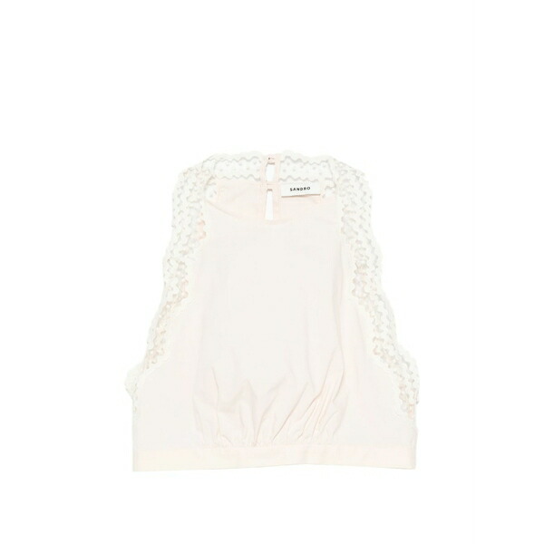 砂子ロ レディース カットソー トップス Lace-trim cropped top Pink