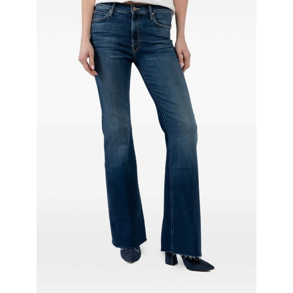 お母さん レディース ジーンズズボン下 ボトムス Frayed bell-bottom jeans Blue
