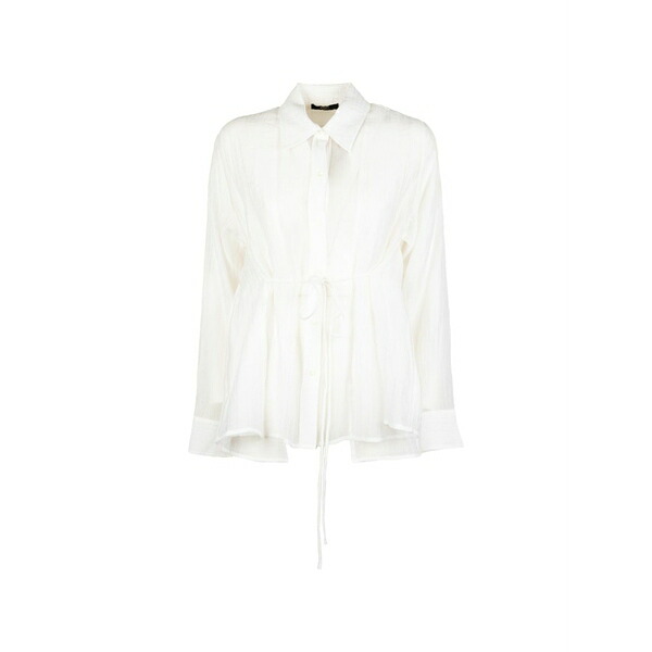 セブンティ レディース プルオーバー トップス Drawstring-waist crinkled shirt White