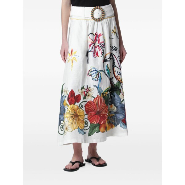 耕園 リオ レディース スコート ボトムス Belted floral-print maxi skirt White