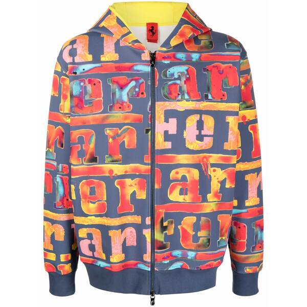フェラーリ メンズ パーカー・スウェットシャツ アウター Logo-painterly zip-up hoodie Blue