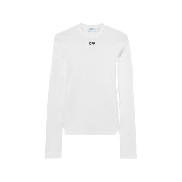 象牙色 レディース ティーシャツ トップス Long-sleeve rib top White