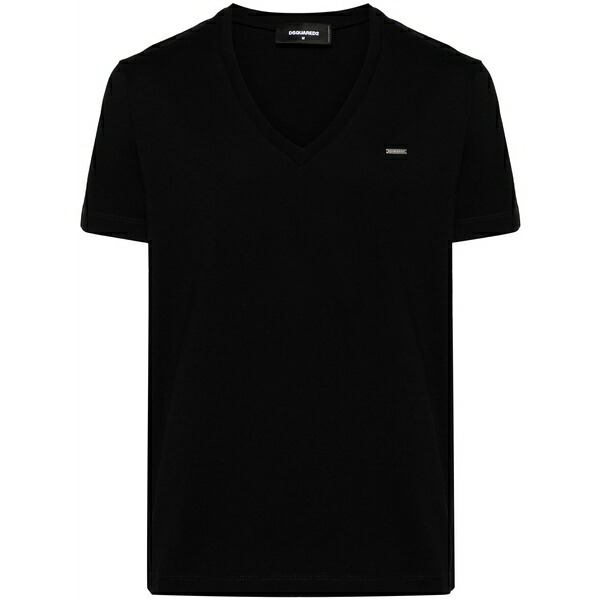 ディースクエアード メンズ プルオーバー トップス Logo-plaque cotton t-shirt Black