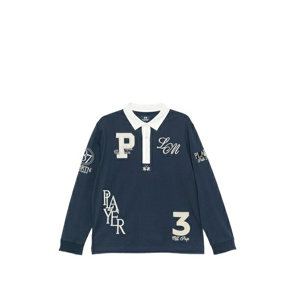 ラ マルティーナ メンズ スポーツシャツ トップス Logo-patch long-sleeve polo shirt Blue
