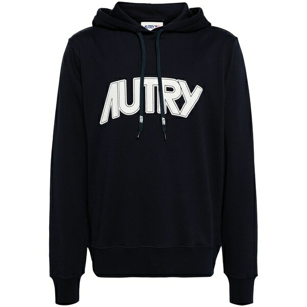 オートリー メンズ パーカー・スウェットシャツ アウター Logo-print cotton hoodie Blue|asty