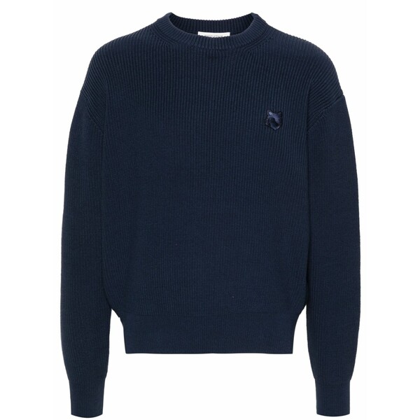 棲み家 稲荷 メンズ 編み物\u0026ティーシャツ アウター Embroidered logo cotton blend jumper Blue
