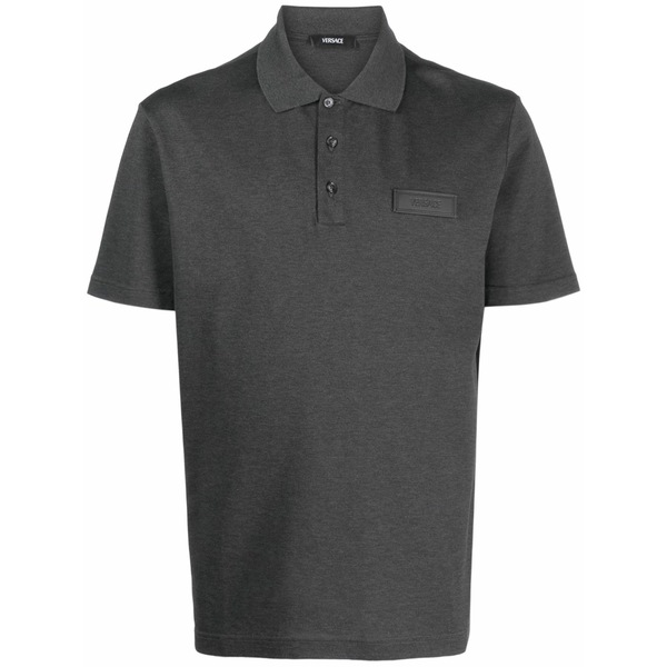 ヴェルサーチ メンズ スポーツシャツ トップス Logo-patch cotton polo shirt Grey