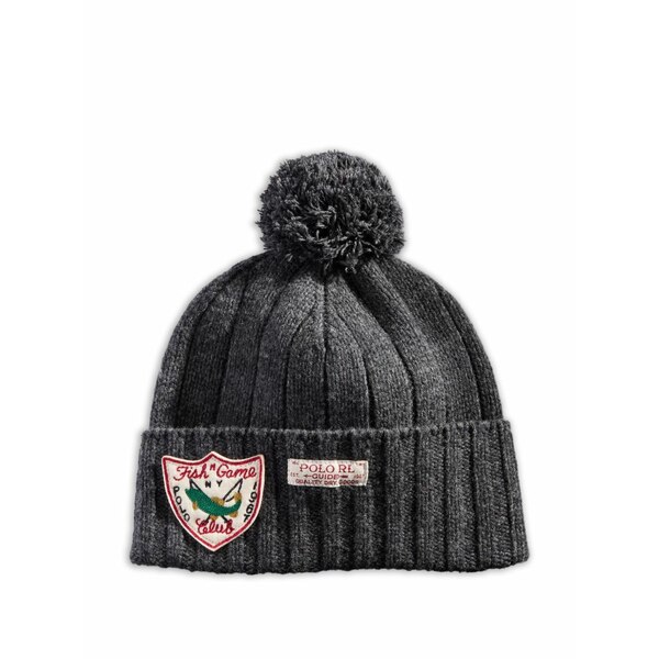 ラルフローレン メンズ 帽子 アクセサリー Expedition ribbed pom-pom beanie hat Grey｜asty