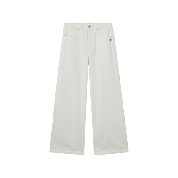 黒茶 レディース ジーンズズボン下 ボトムス Wide-leg five-pockets jeans White