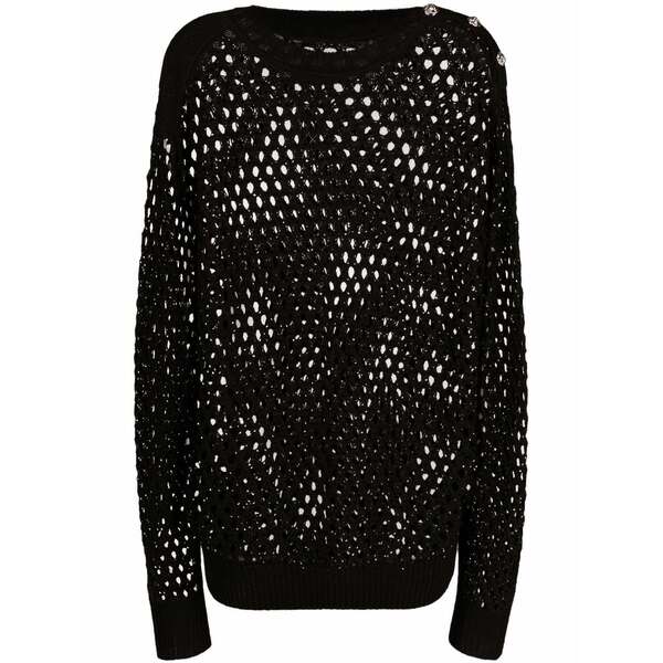 フィリップ飾り気の無い レディース 編み物\u0026スウェーター アウター Crystal-embellished pointelle-knit jumper Black