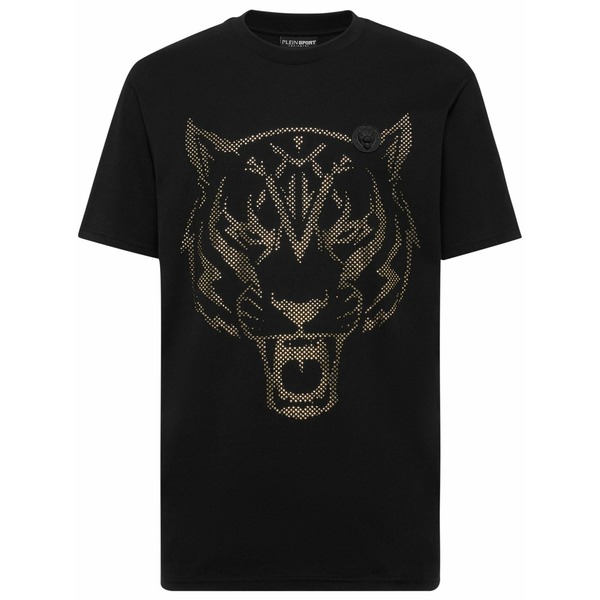 飾り気の無い運動競技 メンズ プルオーバー トップス Tiger-motif t-shirt Black
