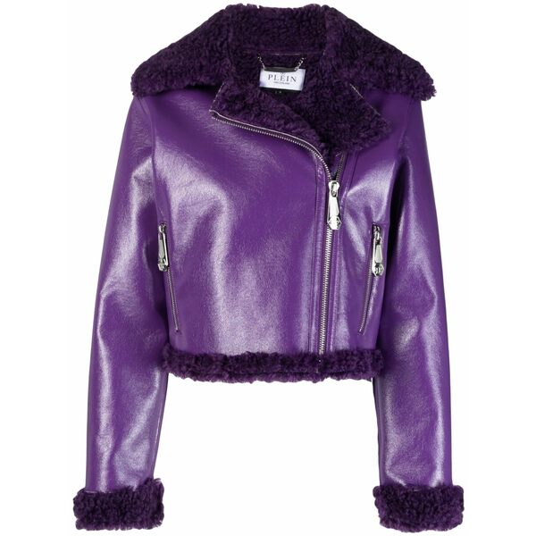 フィリップ飾り気の無い レディース 上衣＆上衣 アウター Faux shearling-trim biker jacket Purple