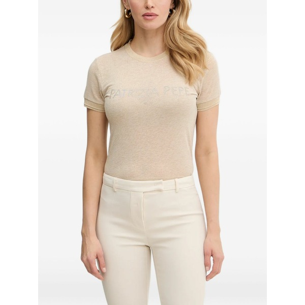 パトリツィア ペペ レディース プルオーバー トップス Rhinestone-embellished t-shirt Neutrals