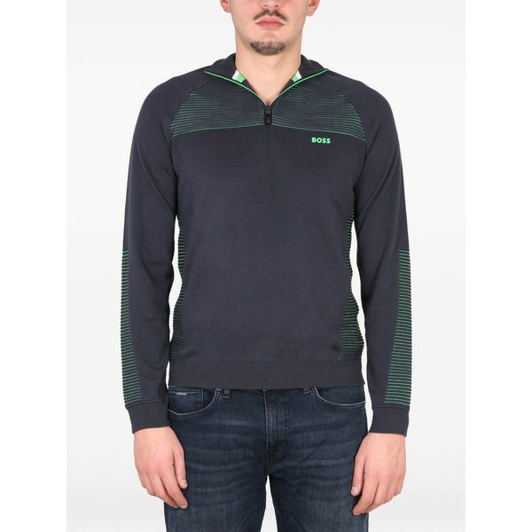 雇い主 メンズ 編み物\u0026プルオーバー アウター Striped zip-neck sweater Blue