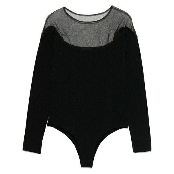 マグラー レディース Tシャツ トップス Sheer-panelled bodysuit Black|asty