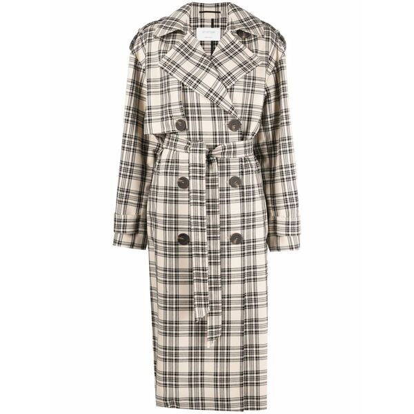 運動競技マックス レディース 厚地の外套 アウター Check-pattern belted coat Neutrals