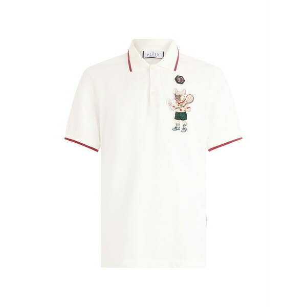 フィリップ飾り気のない メンズ スポーツシャツ トップス Tennis patch polo shirt White