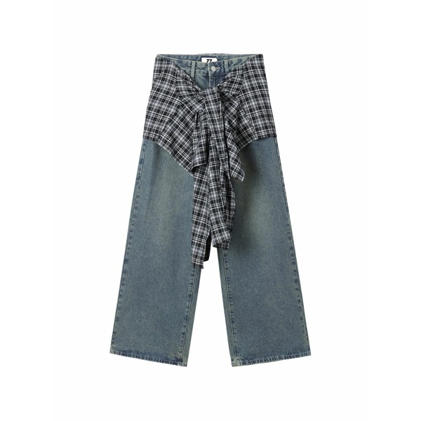 イズエ レディース ジーンズズボン下 ボトムス Wide-leg layered jeans Blue