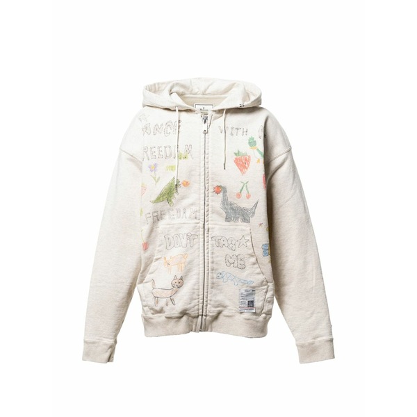 ミハラヤスヒロ メンズ パーカー・スウェットシャツ アウター Doodle printed zip-up hoodie Neutrals