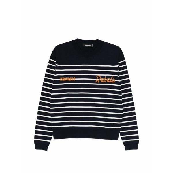 ディースクエアード メンズ 編み物\u0026プルオーバー アウター Striped embroidered sweater Blue