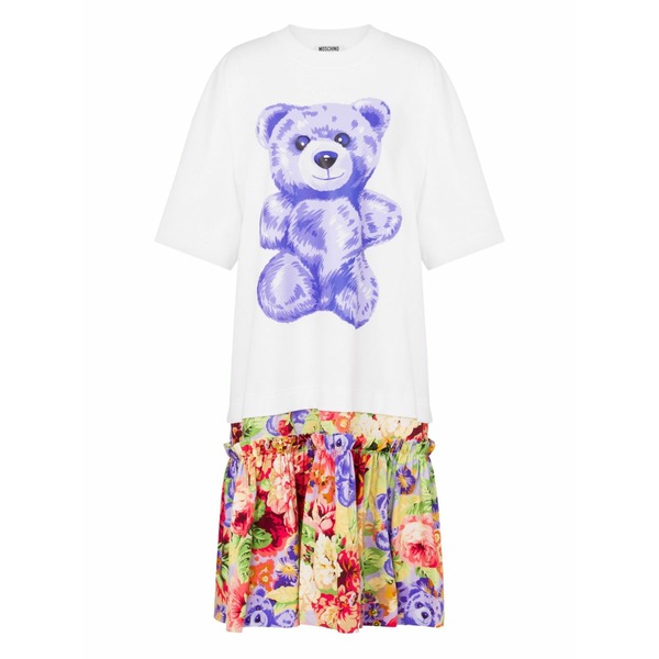モスキーノ レディース 衣装 トップス Graphic-teddy bear floral-skirt mini dress White
