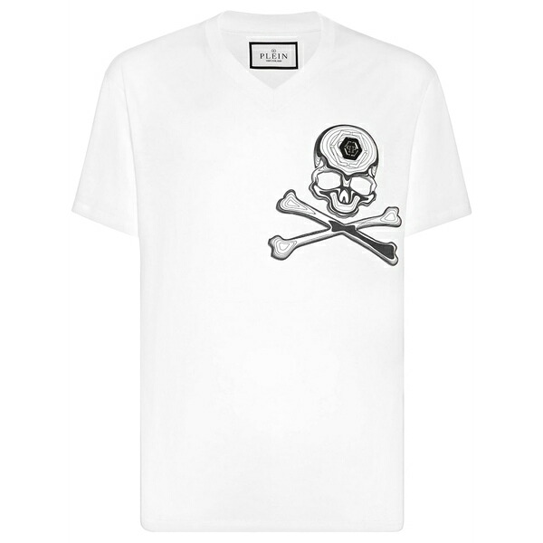 フィリップ飾り気の無い メンズ プルオーバー トップス Skull-print cotton t-shirt White