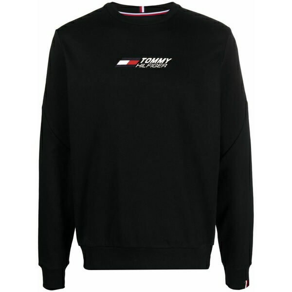 トミー ヒルフィガー メンズ パーカー・スウェットシャツ アウター Logo-print cotton sweatshirt Black