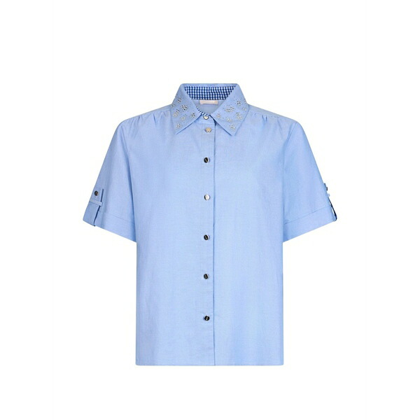 リュージョー レディース シャツ トップス Bejewelled oxford shirt Blue|asty