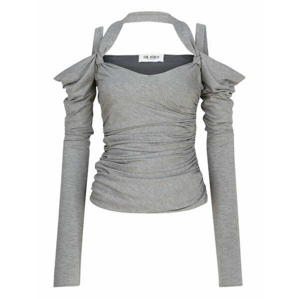 ジ アティコ レディース プルオーバー トップス Off-shoulder draped top Grey トップス-レディースファッション-シャツ・ブラウス