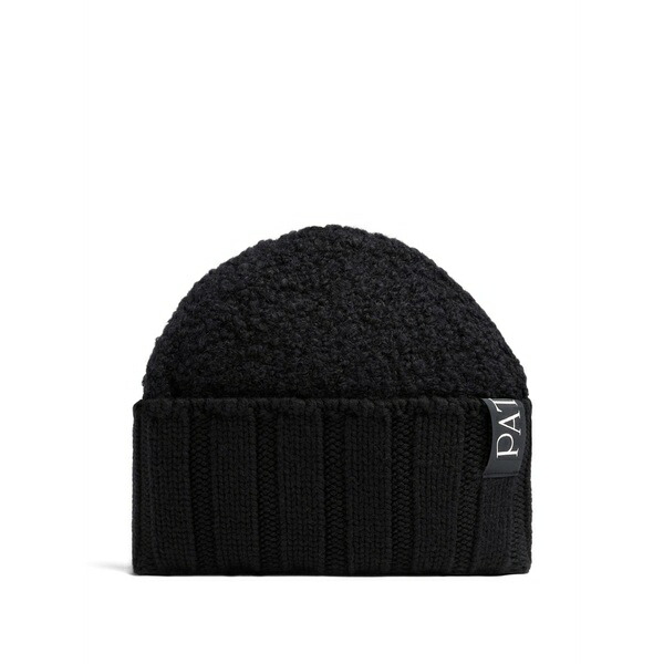 ジャンパトゥ メンズ かぶり笠 付属品 Boucl?? ribbed beanie hat Black