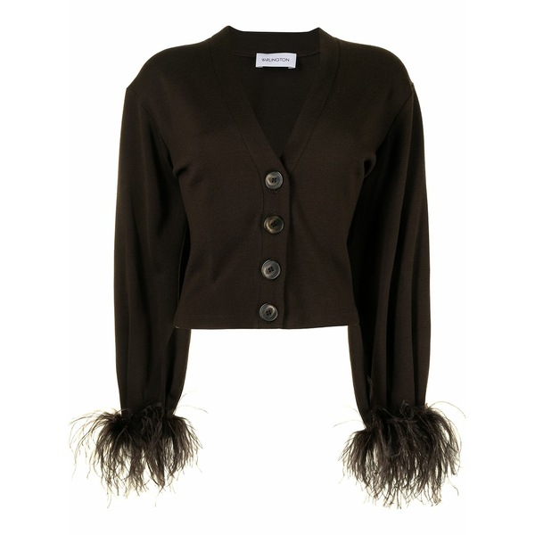 シックス青二才・アーリントン レディース ジレー アウター Kara feather-trim cardigan  Brown