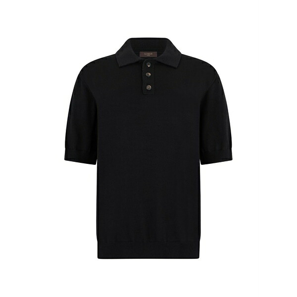 投げること御召しもの メンズ スポーツシャツ トップス Buttoned short-sleeve knitwear Black