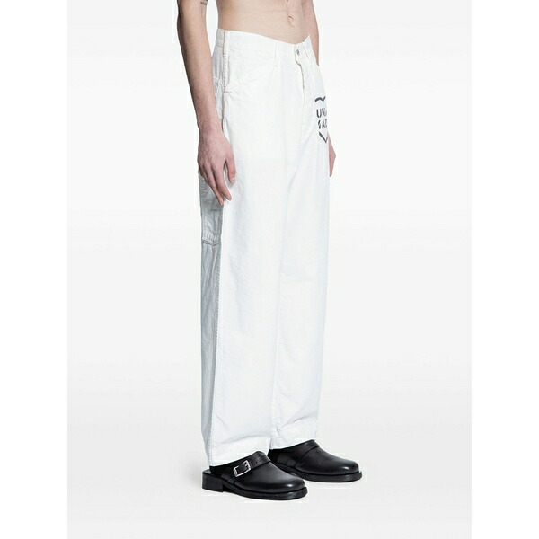 ヒューマン御手伝いさん メンズ 心地好いズボン下 ボトムス Logo-motif duck-print trousers White