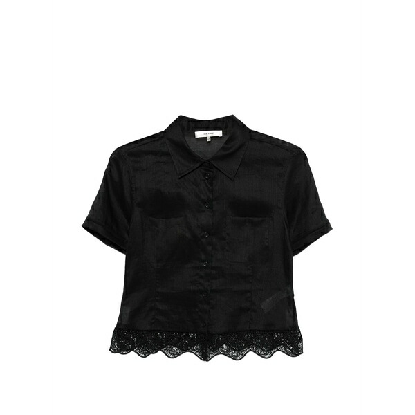 ひな形 レディース プルオーバー トップス Seaside lace-trim short-sleeve shirt Black