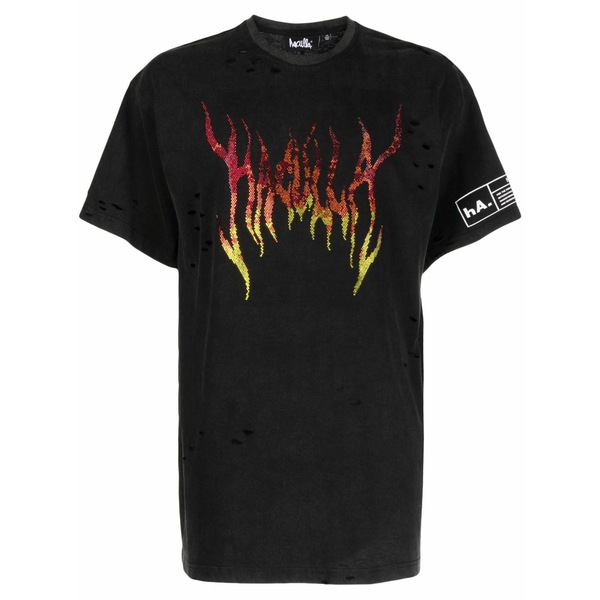 ハクーラ メンズ Tシャツ トップス Logo-print cotton t-shirt Black|asty