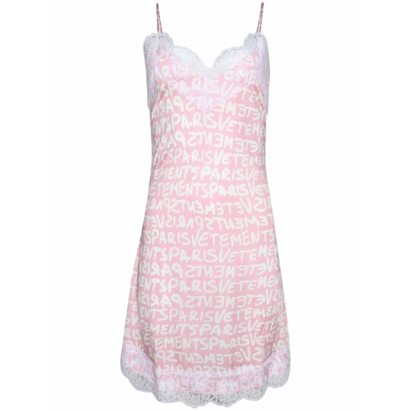 ヴェトモン レディース ワンピース トップス Logo-print lace-trim minidress Pink｜asty