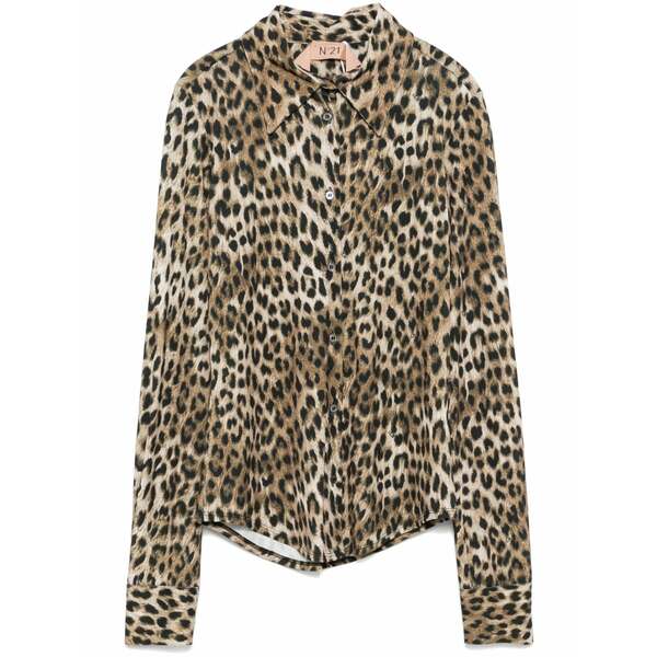 ヌメロ ヴェントゥーノ レディース プルオーバー トップス Leopard-print blouse Brown