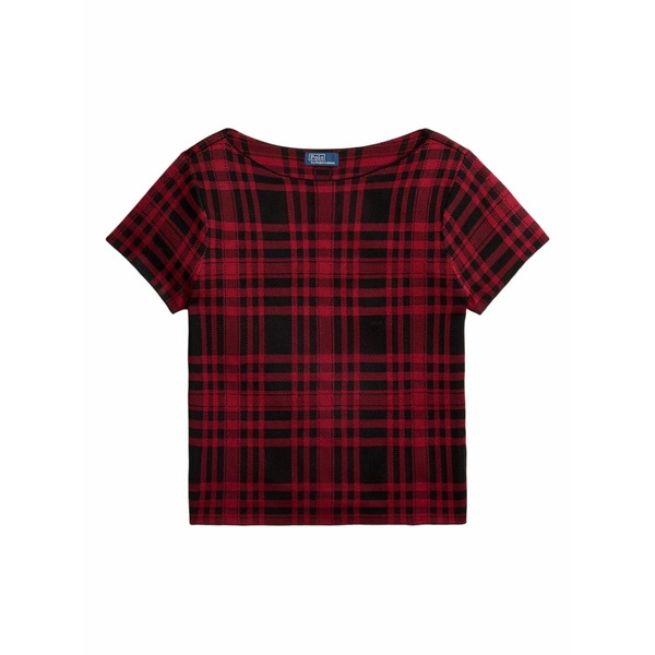 ラルフローレン レディース ティーシャツ トップス Boat-neck plaid t-shirt Red