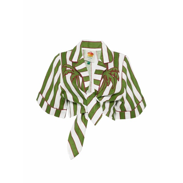 耕園 リオ レディース プルオーバー トップス Striped short-sleeve cropped blouse Green