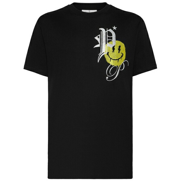 フィリップ飾り気の無い メンズ ティーシャツ トップス Rhinestone-logo cotton t-shirt Black トップス-メンズファッション-Tシャツ・カットソー