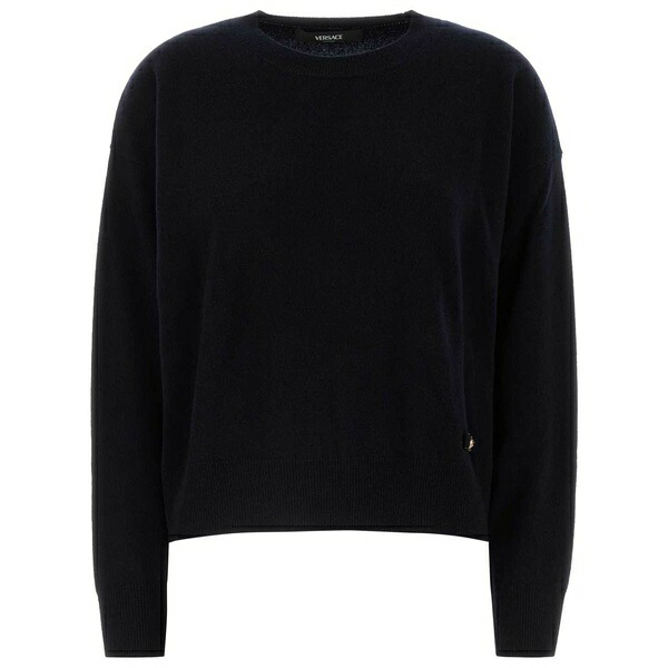 ヴェルサーチ レディース 編み物\u0026ティーシャツ アウター Logo-plaque sweater Blue