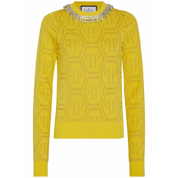 フィリップ飾り気のない レディース 編み物\u0026プルオーバー アウター Monogram crystal-embellished jumper Yellow
