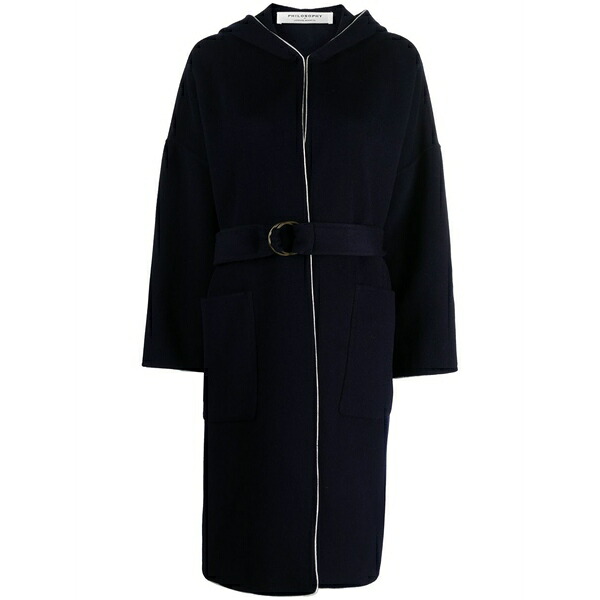フィロソフィーデロレンゾセラフィーニ レディース 厚地の外套 アウター Hooded belted wool coat Blue