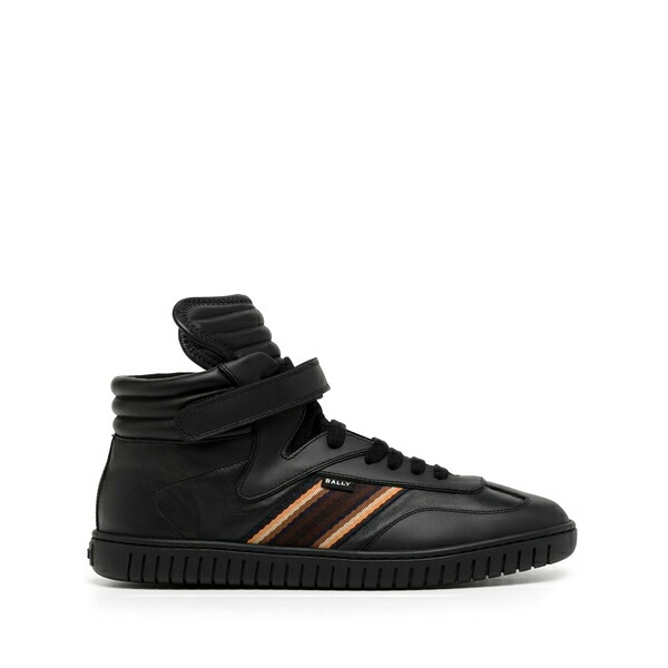 バリー メンズ スニーカー シューズ Side-stripe leather high-top sneakers Black|asty
