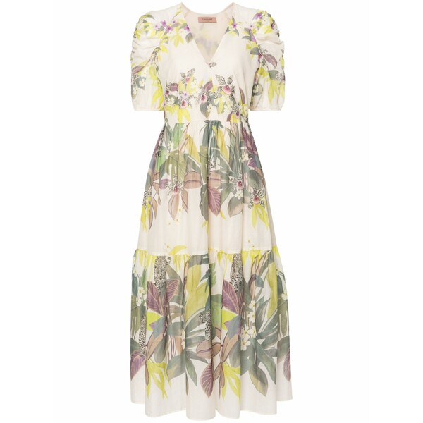 ツインセット レディース ワンピース トップス Jungle-print muslin dress Green|asty