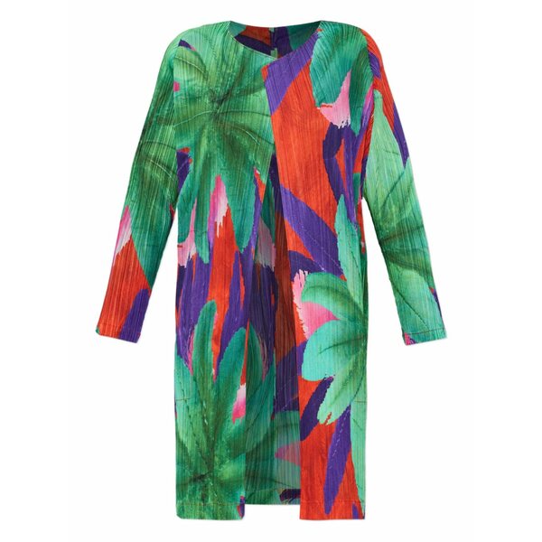 筋目 プリーズ イッセイ ミヤケ レディース 厚地の外套 アウター Pleated floral-print coat Green